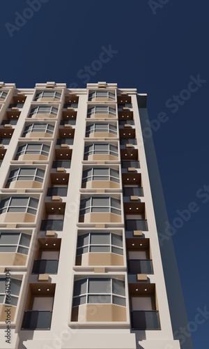 View of building modern hotel design render 3d architecture wallpaper background