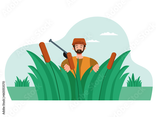 Hunters are lurking. Hunter vector illustration.