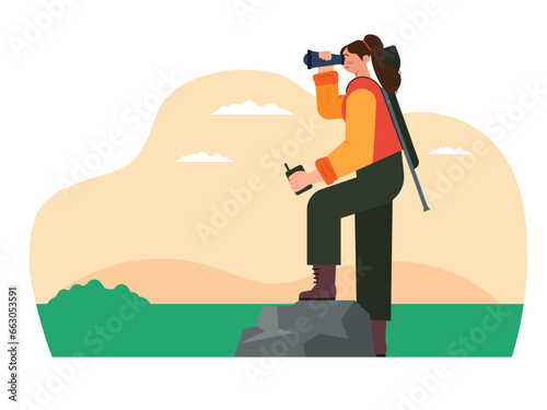 Hunter binocular with binoculars. Hunter vector illustration.