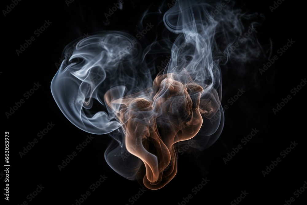 Enigmatic smoke forms a heart shape against a dark backdrop. Generative AI - obrazy, fototapety, plakaty 
