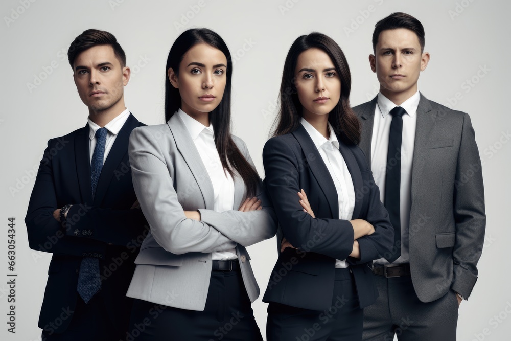 Photo of business people standing confidently against a white background Photo of business people standing confidently against a white background