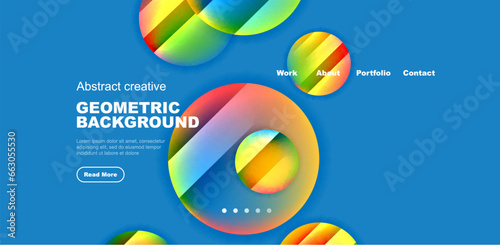 Colorful shiny and glossy circles abstract composition with light and shadow effects, geometric vector abstract background