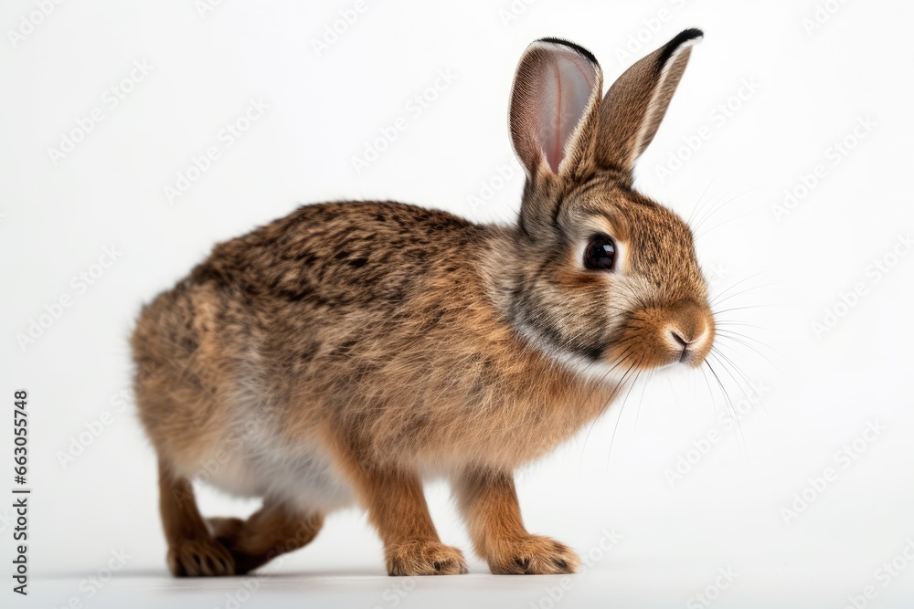 A rabbit in front of a white background