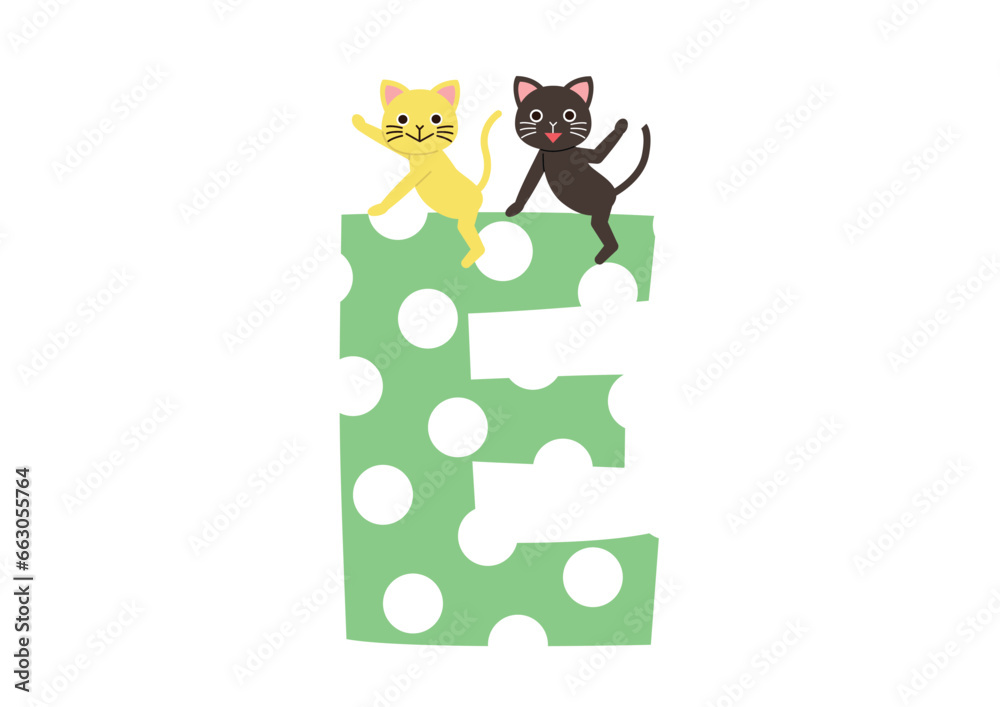 Fototapeta premium かわいい動物とアルファベット Eと二匹の猫