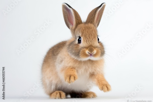 A rabbit in front of a white background