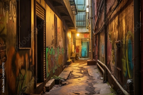 Narrow alleyway. Generative AI © Nicolae