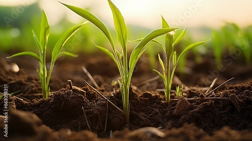 young sugarcane seedlings in the ground