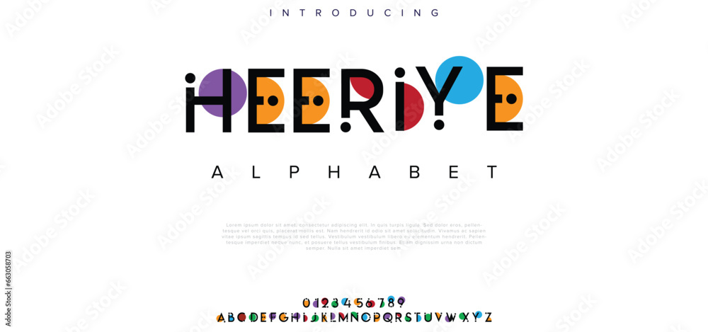 Heeriye Modern abstract digital alphabet font. Minimal technology typography, Creative urban sport fashion futuristic font and with numbers. vector illustration - obrazy, fototapety, plakaty 
