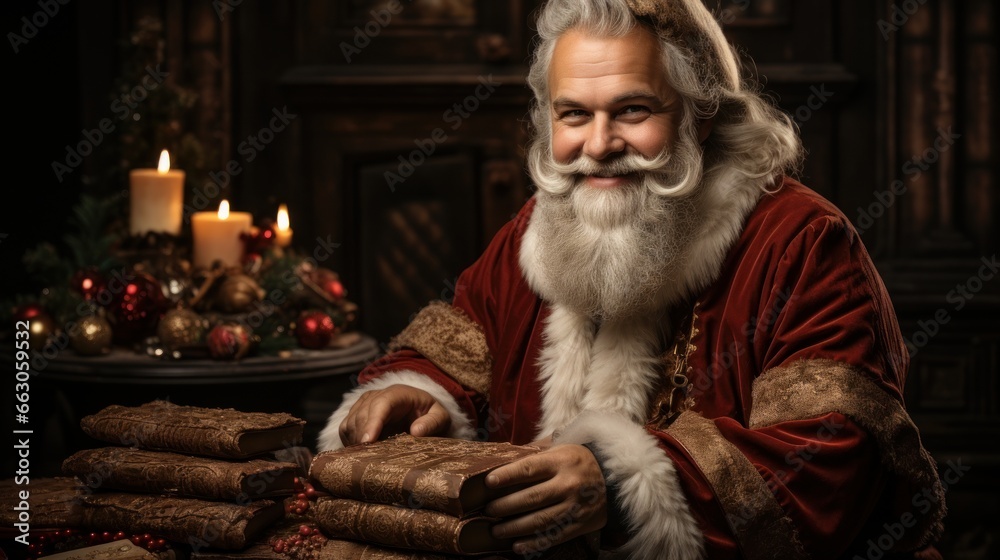 santa claus with christmas tree, winter theme, christmas background and wallpaper