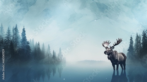 space for text on textured background surrounded by a moose in water color style, background image, generative AI