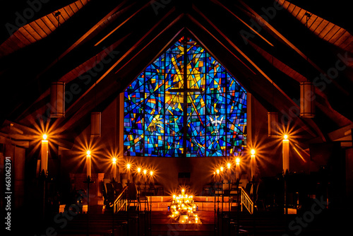 a church lit by candles