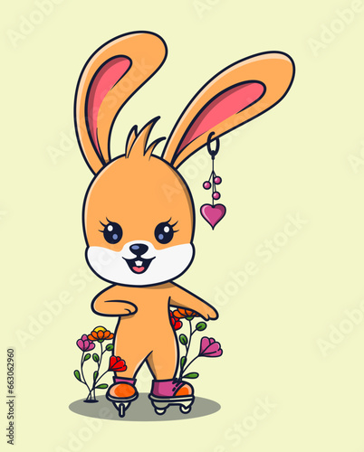 vector illustration of a beautiful rabbit playing roller skating. cute animal icon concept