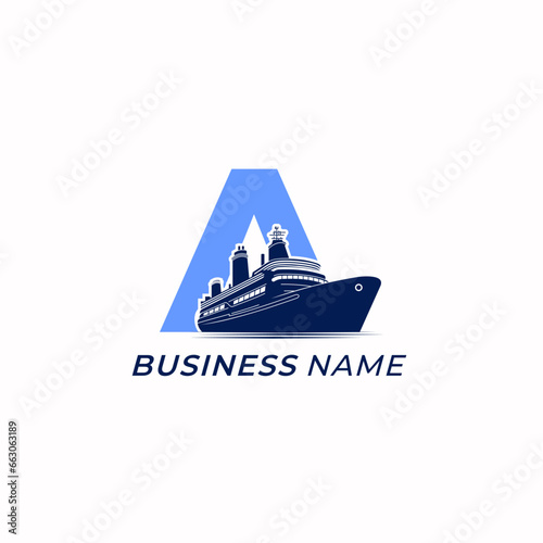 design logo creative letter A and ship cargo