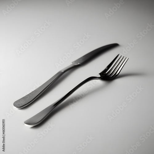 Fork and knife on a white 