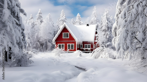 Winter Wonderland, Idyllic Swedish Red Cottage in Pine Forest