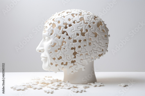 A human head and brain made of puzzle pieces illustrating mental health