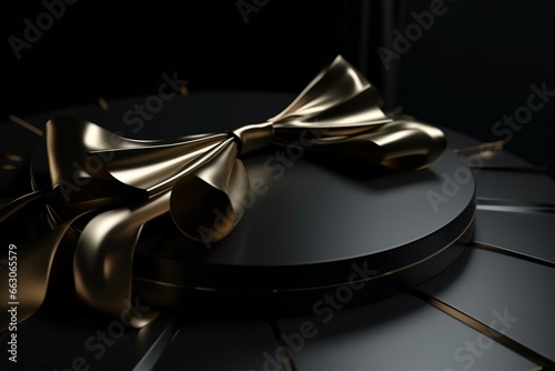 Dark, luxurious card adorned with a golden ribbon - 3D rendering. Generative AI