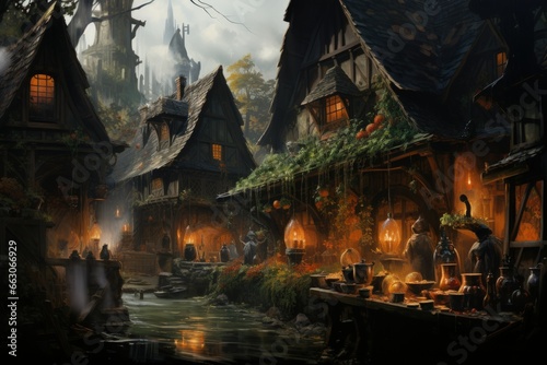 Mysterious witches brewing potions in hidden cottages - Generative AI