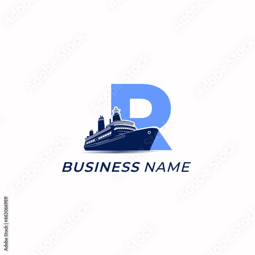 design logo combine letter R and ship logo