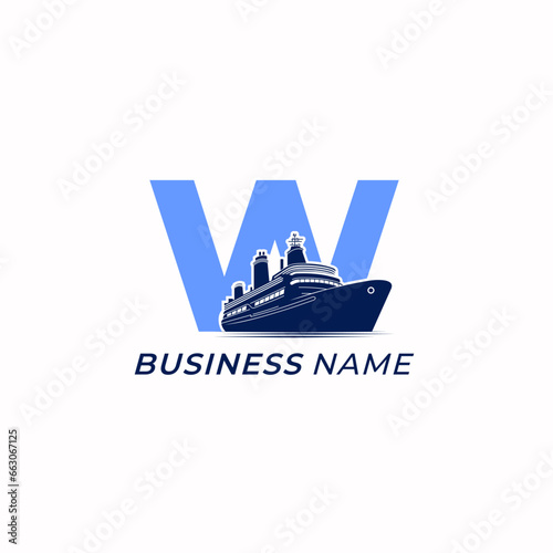 design logo creative ship container and letter W