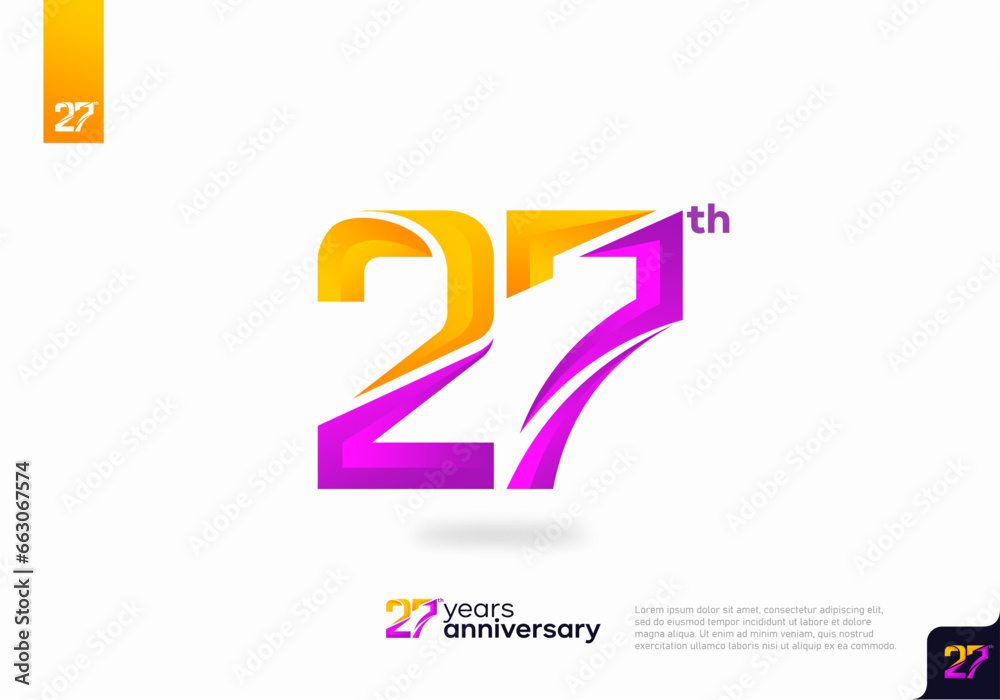 Modern number 27th years anniversary logotype on white background