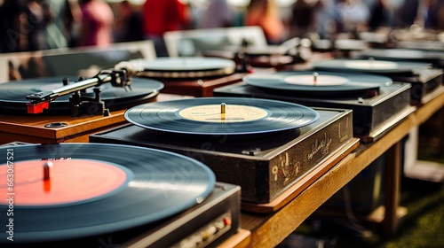 Vintage Vinyl Records for Sale at a Flea Market. generative AI