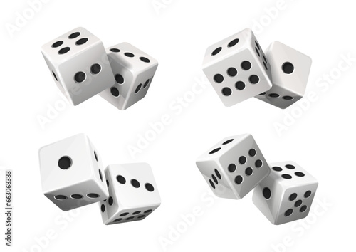 White poker dice with random numbers. 3d realistic vector icon illustration. Isolated on white.