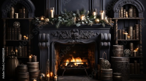 fireplace with christmas decorations