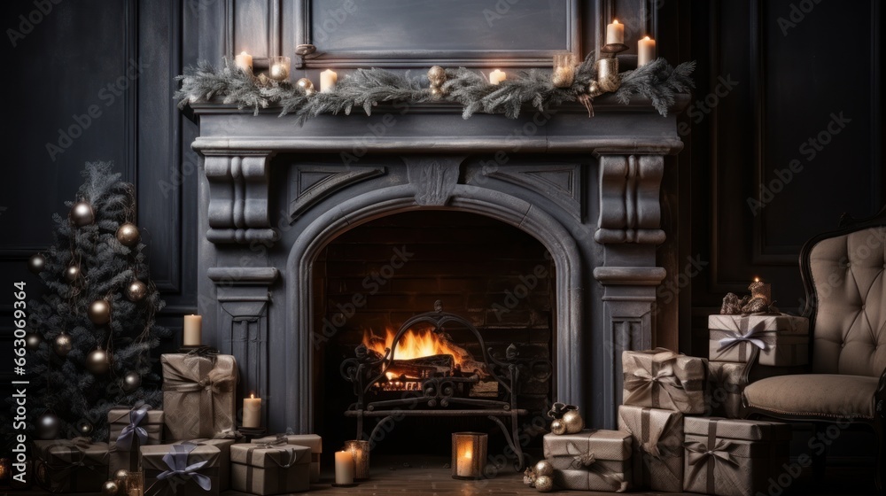 fireplace with christmas decorations