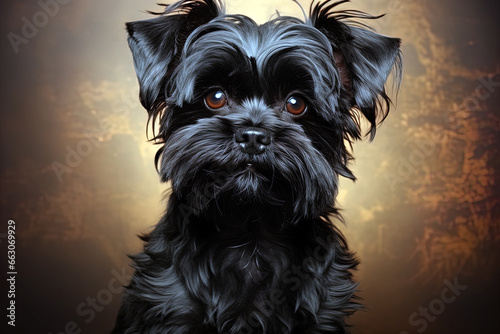 Affenpinscher doggy portrait on brown background. Ai generative art
