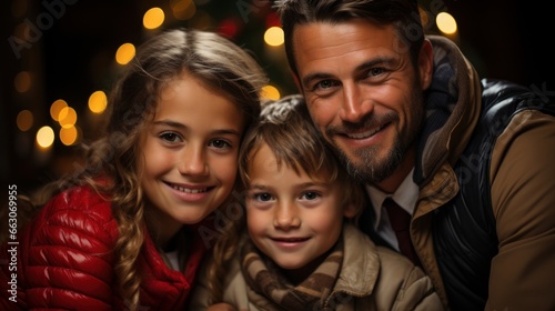 portrait of a smiling christmas family, copy space, christmas background and wallpaper