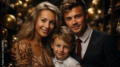 portrait of a smiling christmas family, copy space, christmas background and wallpaper