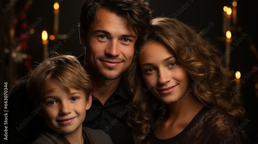 portrait of a smiling christmas family, copy space, christmas background and wallpaper