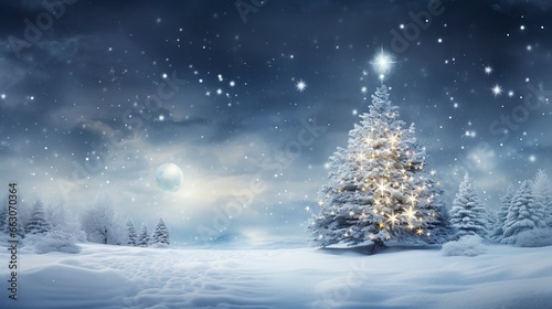 light winter background  christmas tree  snow  generative ai