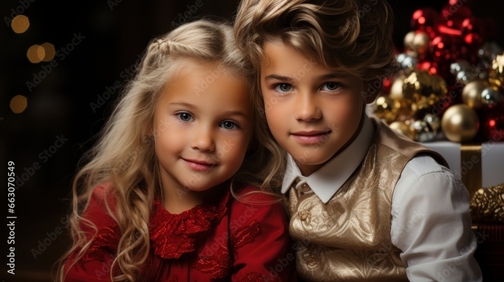 portrait of a smiling christmas family, copy space, christmas background and wallpaper