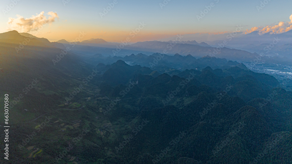 sunset in the mountains on Tam Duong, Lai Chau