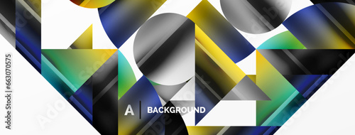 Minimalistic elegance shines through in this metallic background, showcasing composition of circles and triangles, creating geometric masterpiece