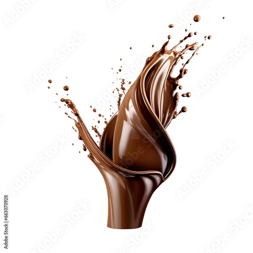 Chocolate splash isolated on transparency background, Generative ai