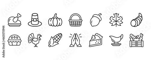 Thanksgiving Icon Set. Vector Graphic Illustration.