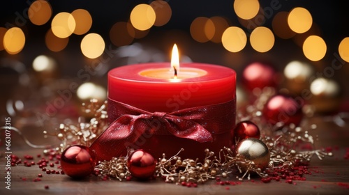 christmas decoration with red candles and decorations, copy space, christmas background and wallpaper © nadunprabodana