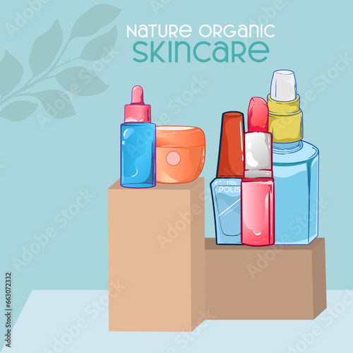 Beauty routine elements, facial brushes and stickers. Spa morning care tools, make up concealer and hair brush.