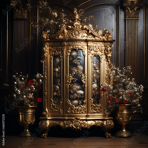 Gold-decorated cabinet Generatine AI © sangmyeong