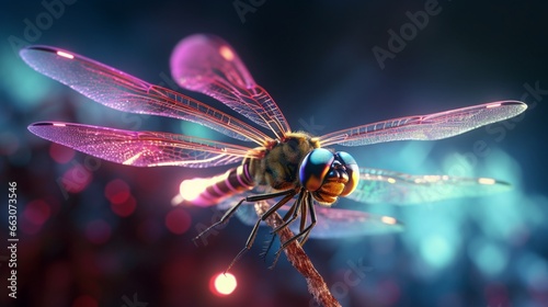 A dragonfly with fine detail bright and vivid colors.Generative AI