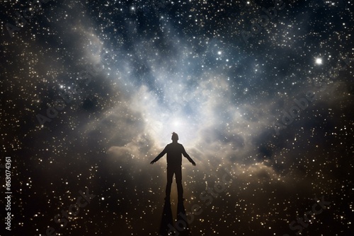 A figure amidst the celestial sky. Generative AI