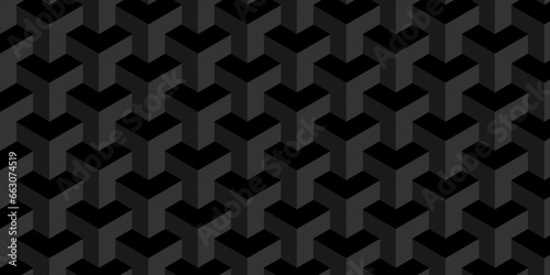 Abstract geometric black cube structure mosaic and tile square background. Seamless geometric pattern abstract background. abstract cubes geometric dark black color backdrop hexagon technology.