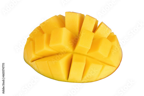 Cut mango on isolated white background