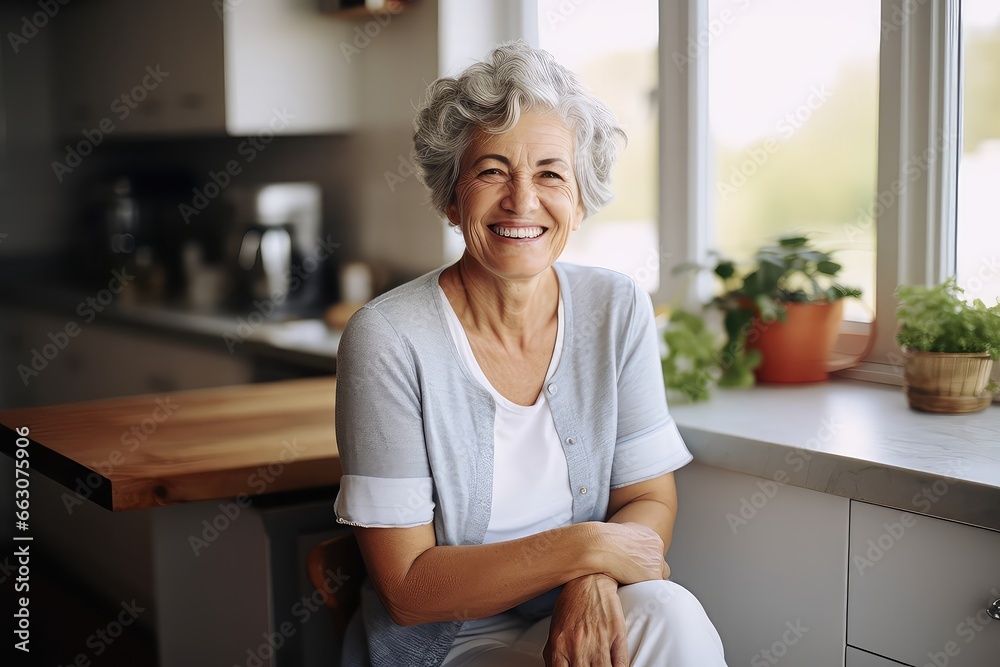 Middle Aged Woman Sitting on Sofa in Living Room at Home Middle Aged Woman Sitting on Sofa in Living Room at Home