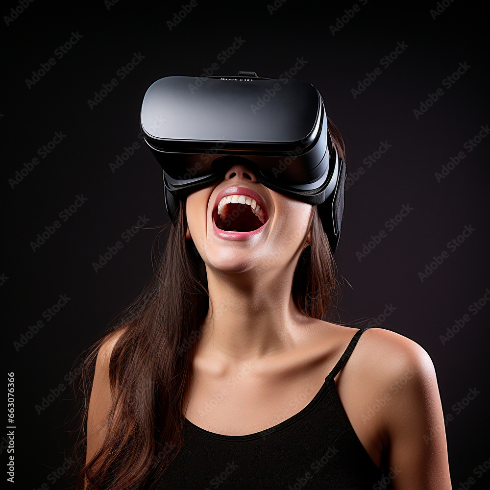 woman with VR, very happy, fascinated woman with VR, very happy, fascinated