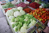 various types of vegetables on display and sold in traditional markets