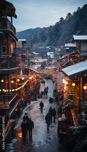 Mountain resort town - lights - winter - vacation - getaway - trip - travel - holiday - Christmas 
